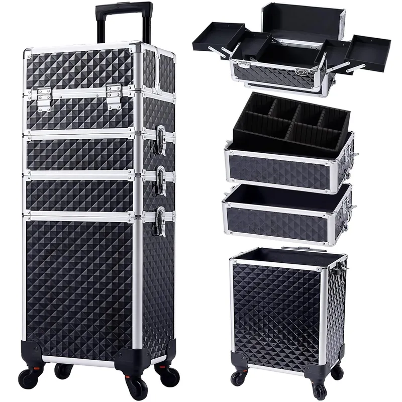 Stagiant Rolling Makeup Case Cosmetology Case on Wheels 4 in 1